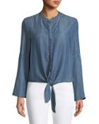 Dotty Bell-sleeve Chambray Blouse
