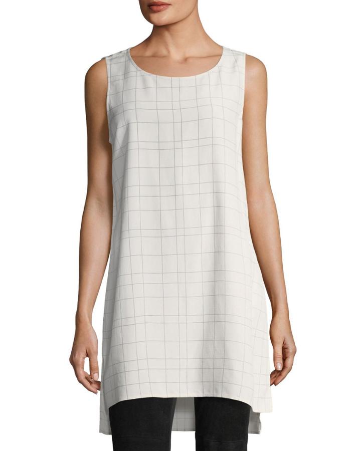 Sleeveless Plaid Twill Crepe Top