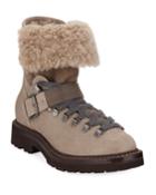 Buffered Leather Shearling Booties