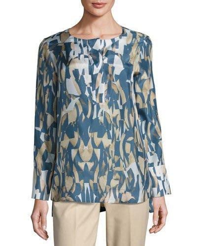 Katerine Long-sleeve Laguna Tide Silk Blouse,