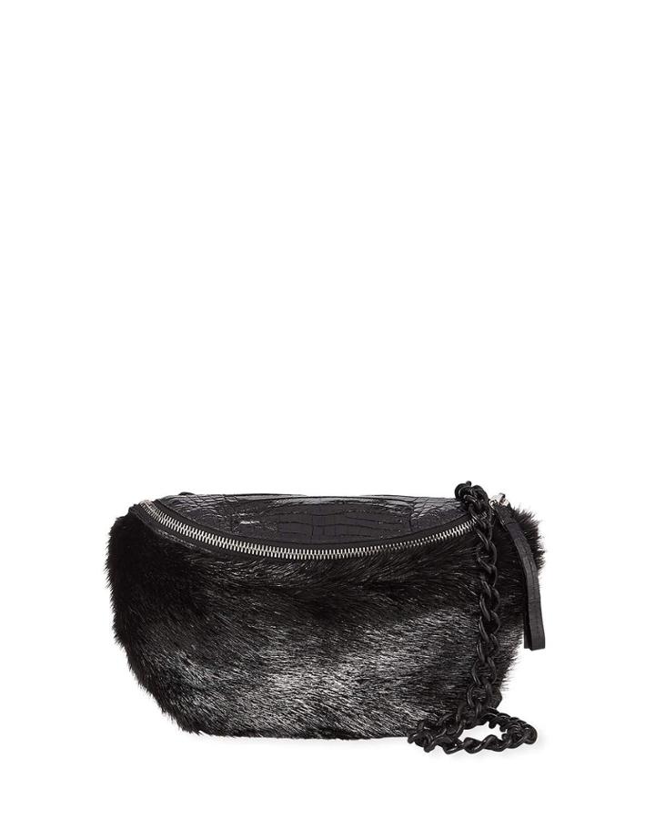 Crocodile And Fur Belt Bag/fanny Pack