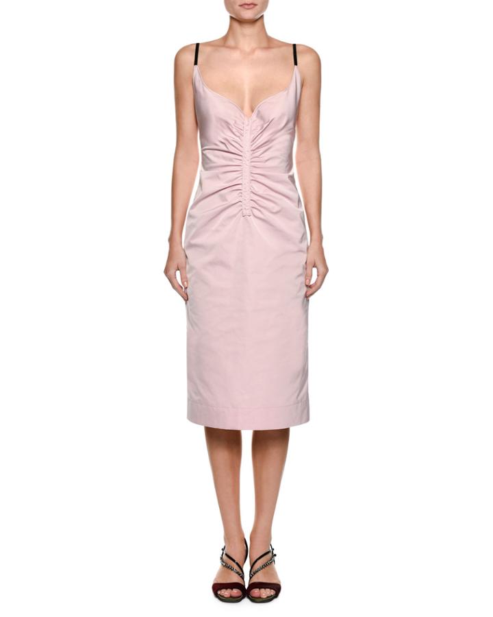 Sleeveless Ruched Duchess Satin Slip Cocktail Dress