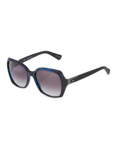 Square Havana Plastic Sunglasses, Blue/smoke