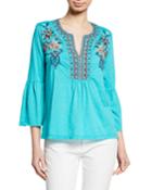 Marion Flare-sleeve Embroidered Blouse