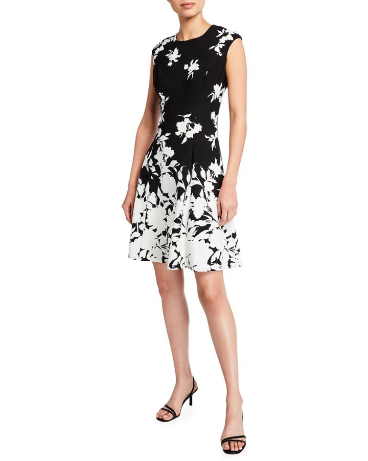 Printed Crepe Scuba Fit-and-flare Dress