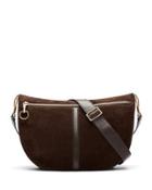 Scott Suede Half-moon Crossbody Bag, Chocolate