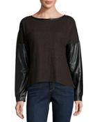 Faux-leather Sleeve Zip-back