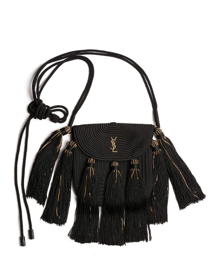 Vintage Passementerie Small Monogram Ysl Shoulder Bag With Tassels - Golden Hardware
