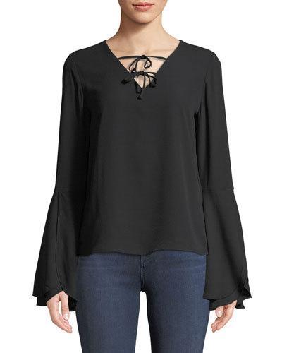 Tie-front Bell-sleeve Blouse