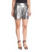 Mid-rise Metallic Suede Shorts, Metallic Graphite