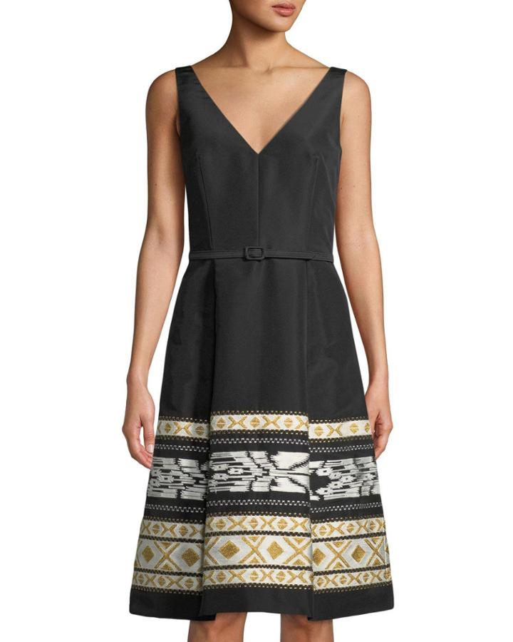 Embroidered Sleeveless Fit-and-flare Dress