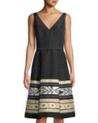 Embroidered Sleeveless Fit-and-flare Dress