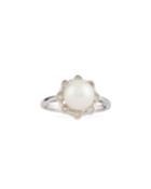 14k White Gold Tube-set Diamond & Pearl Ring