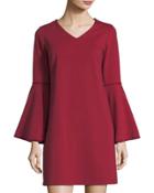 Velvet-trimmed Bell-sleeve Dress