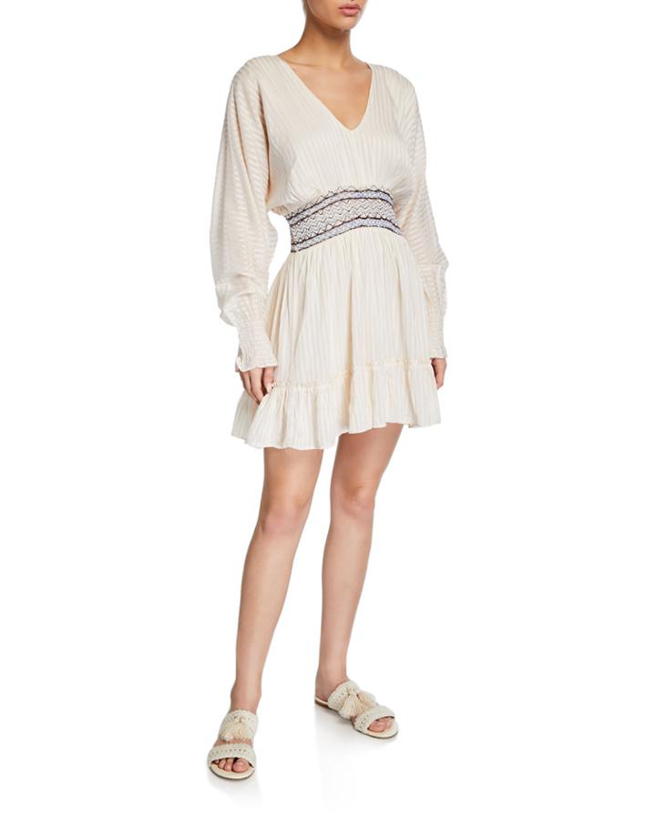 Striped Long-sleeve Tunic Dress With