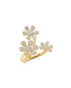 14k Yellow Gold Diamond 3-flower Ring,