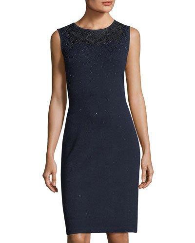 Jewel-neck Santana-knit Dress