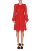 Ruffled Round-neck Long-sleeve Chiffon Dress