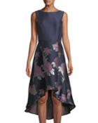 Taffeta Floral-skirt High-low A-line Cocktail Dress