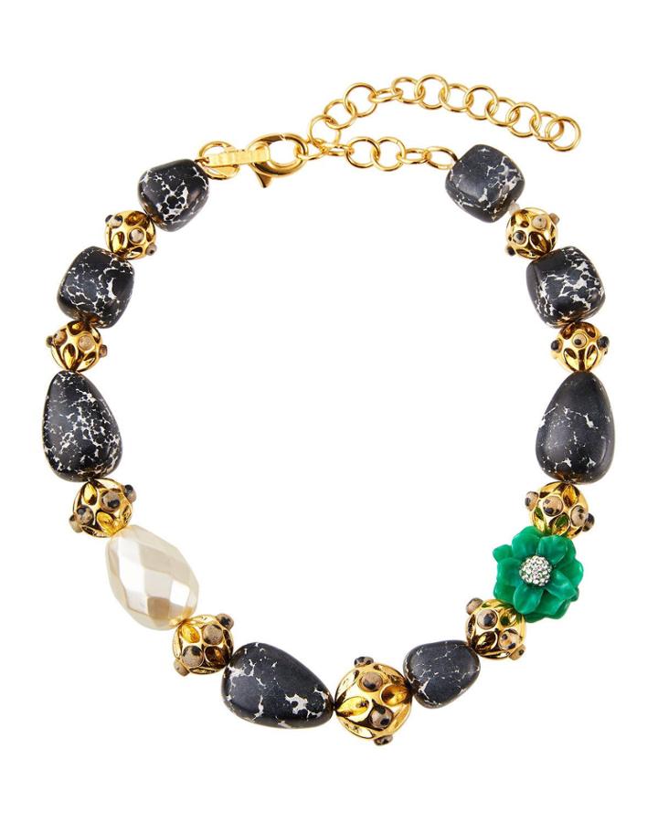 Keepsake Beaded Necklace, Green/black