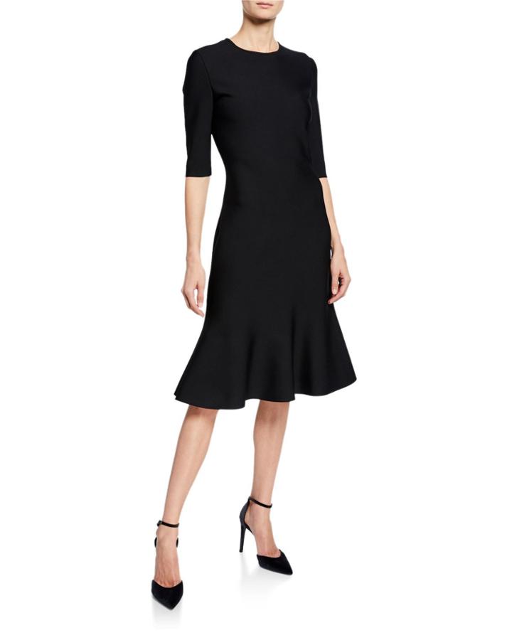Luxe Sculpture Knit Elbow-sleeve Fit-and-flare Dress