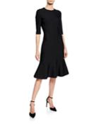 Luxe Sculpture Knit Elbow-sleeve Fit-and-flare Dress