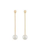 Golden Chain Drop Earrings W/ Simulated Pearls, White