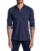 Men's Semi-fitted Pindot Long-sleeve Button-down