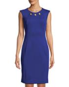 Sleeveless Sheath Dress With Gold Detailing At Neck