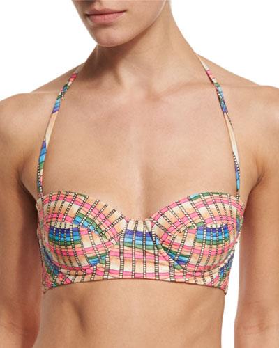 Flight Printed Underwire Bustier Swim Top, Peach