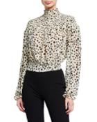 Smocked Mock-neck Polka Dot Crop Top