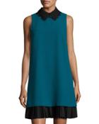 Lace-collar Shift Dress With Pleated Hem