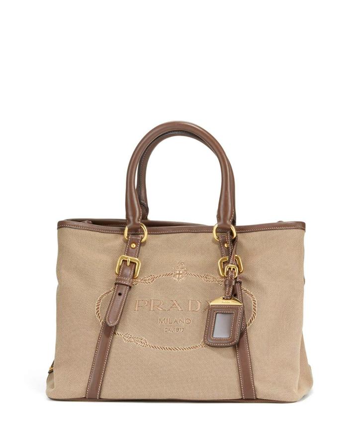Preowned Logo Embossed Canvas Tote Bag
