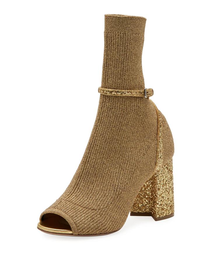 Metallic Stretch-knit 85mm Open-toe Booties