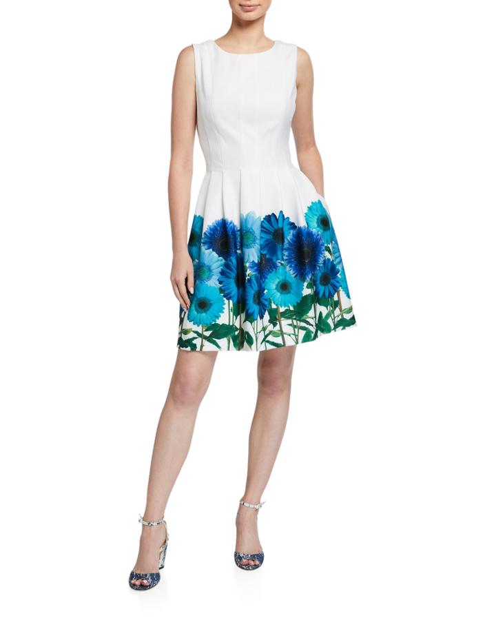 Border Print Fit-and-flare Dress With Pockets