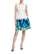 Border Print Fit-and-flare Dress With Pockets