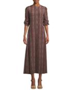 Coleen Long-sleeve Belted A-line Kilim-print
