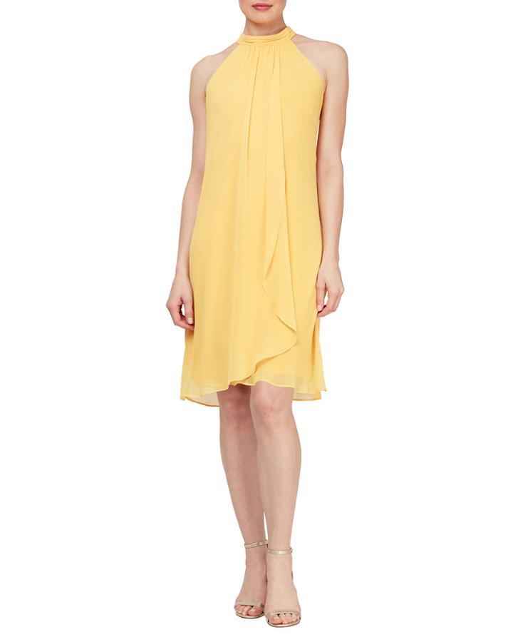 Draped Chiffon Overlay Ruched Halter-neck Dress