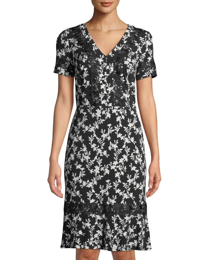 Floral-print Short-sleeve A-line Dress