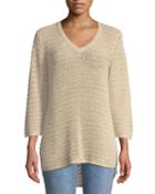 3/4-sleeve Textured High-low