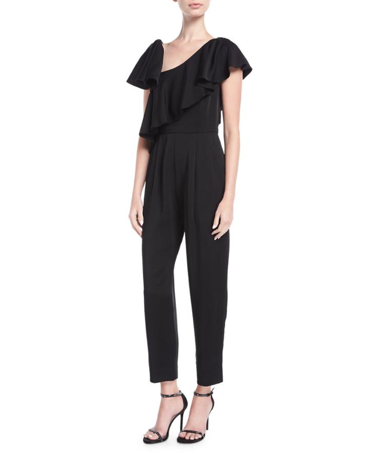 Asymmetric Ruffled Overlay Straight-leg Jumpsuit