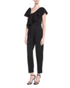 Asymmetric Ruffled Overlay Straight-leg Jumpsuit
