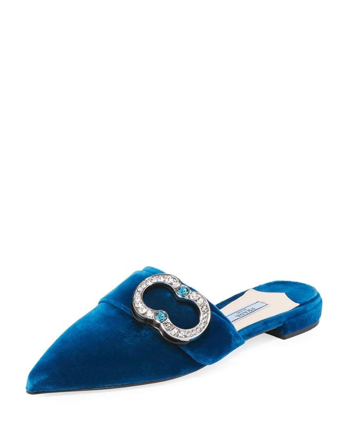 Velvet Embellished Mule Flat, Cobalt
