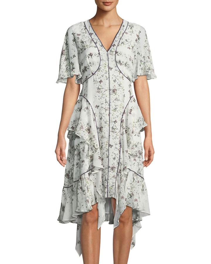 Ruffled-floral Handkerchief Dress
