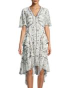 Ruffled-floral Handkerchief Dress
