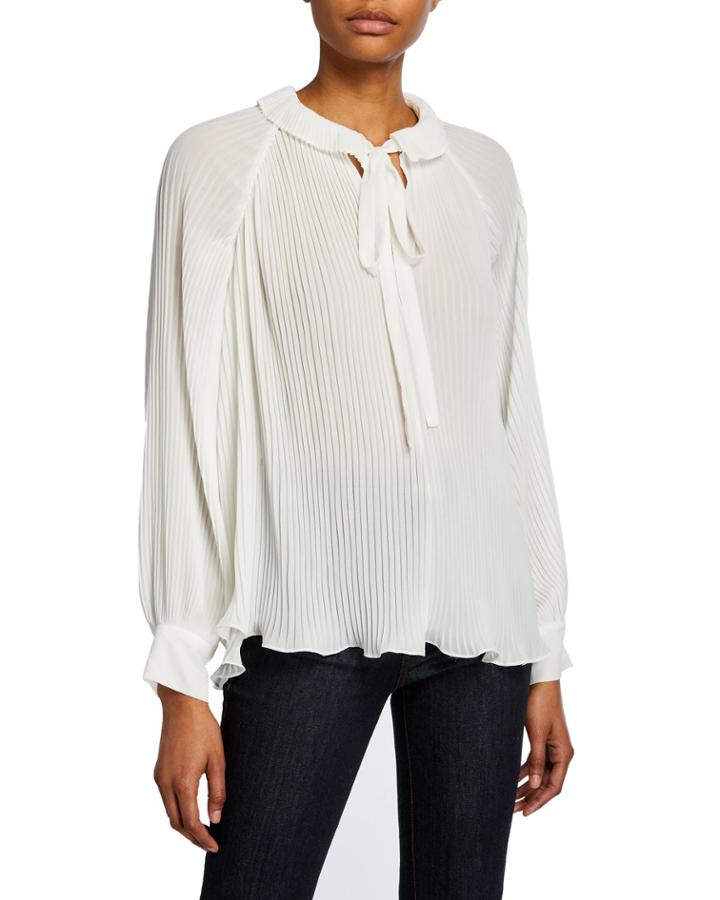 Tie-neck Pleated Chiffon Blouse