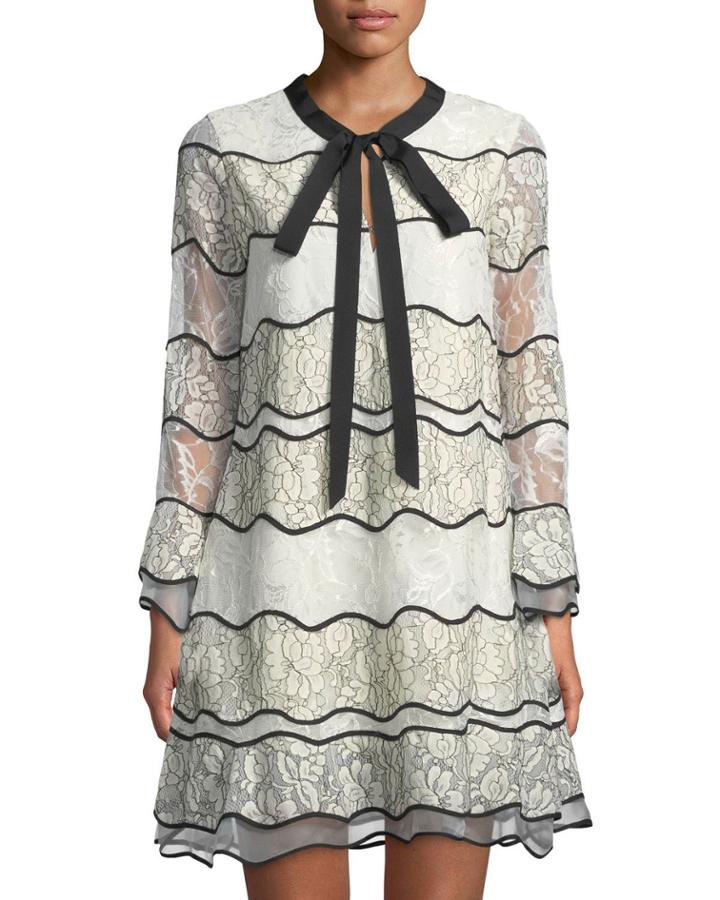 Slipper Long-sleeve Paneled Lace Cocktail Dress