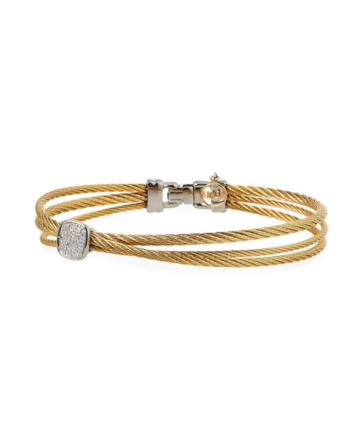 18k Diamond Cushion & Overlap Cable Bangle, Golden