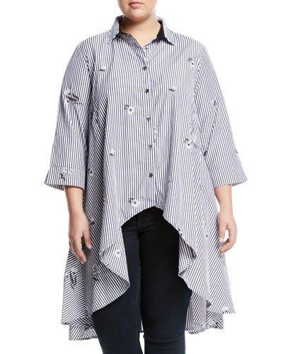 Button-front Striped High-low Blouse,
