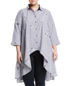 Button-front Striped High-low Blouse,